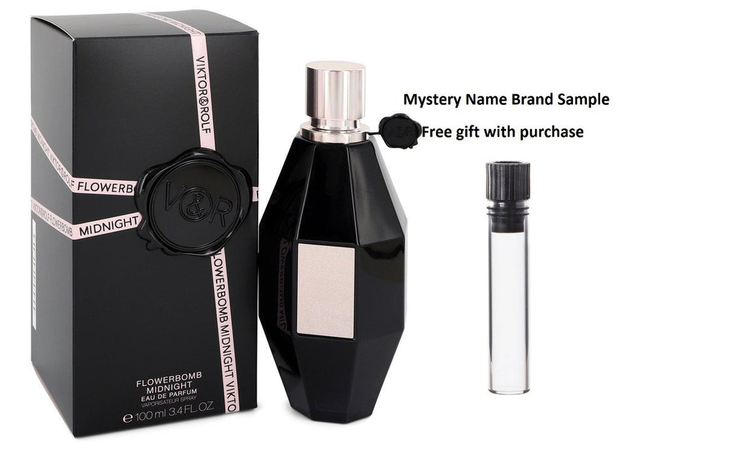 Flowerbomb Midnight by Viktor & Rolf Eau De Parfum Spray 3.4 oz And a Mystery Name brand sample vile