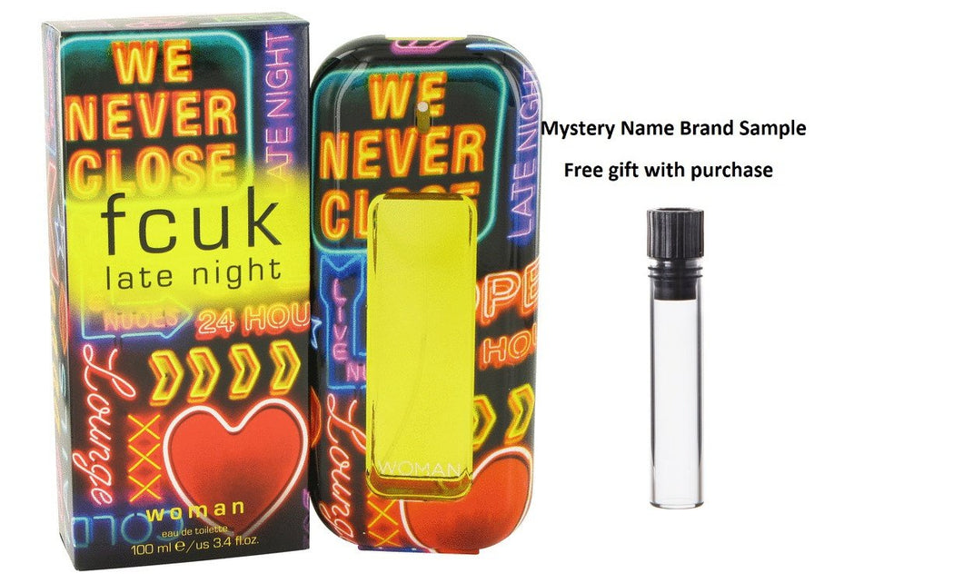 FCUK Late Night by French Connection Eau De Toilette Spray 3.4 oz And a Mystery Name brand sample vile