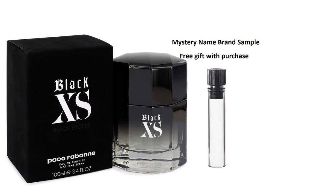 Black XS by Paco Rabanne Eau De Toilette Spray (2018 New Packaging) 3.4 oz And a Mystery Name brand sample vile