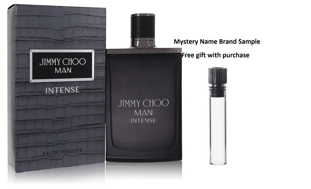 Jimmy Choo Man Intense by Jimmy Choo Eau De Toilette Spray 3.3 oz And a Mystery Name brand sample vile