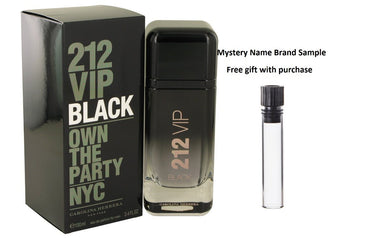 212 VIP Black by Carolina Herrera Eau De Parfum Spray 3.4 oz And a Mystery Name brand sample vile