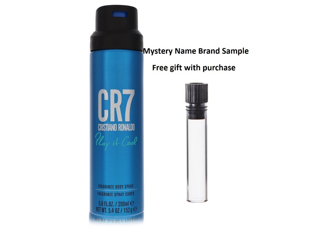 CR7 Play It Cool by Cristiano Ronaldo Body Spray 6.8 oz And a Mystery Name brand sample vile