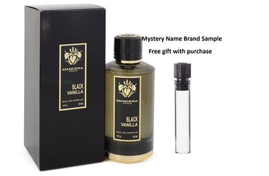Mancera Black Vanilla by Mancera Eau De Parfum Spray (Unisex) 4 oz And a Mystery Name brand sample vile