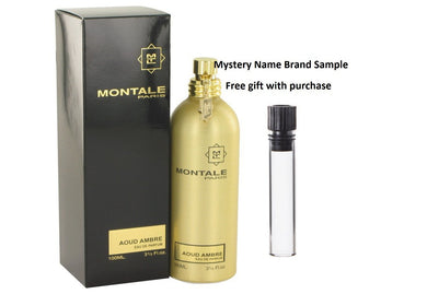 Montale Aoud Ambre by Montale Eau De Parfum Spray (Unisex) 3.4 oz And a Mystery Name brand sample vile
