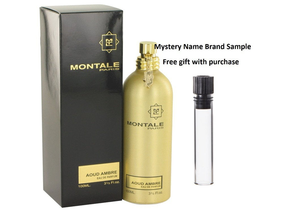 Montale Aoud Ambre by Montale Eau De Parfum Spray (Unisex) 3.4 oz And a Mystery Name brand sample vile