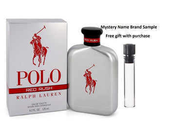Polo Red Rush by Ralph Lauren Eau De Toilette Spray 4.2 oz And a Mystery Name brand sample vile