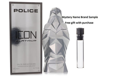 Police Icon Platinum by Police Colognes Eau De Parfum Spray 4.2 oz And a Mystery Name brand sample vile
