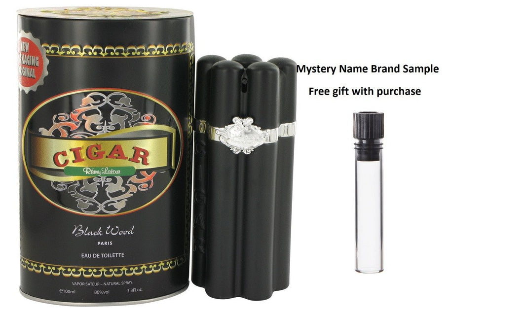 Cigar Black Wood by Remy Latour Eau De Toilette Spray 3.3 oz And a Mystery Name brand sample vile