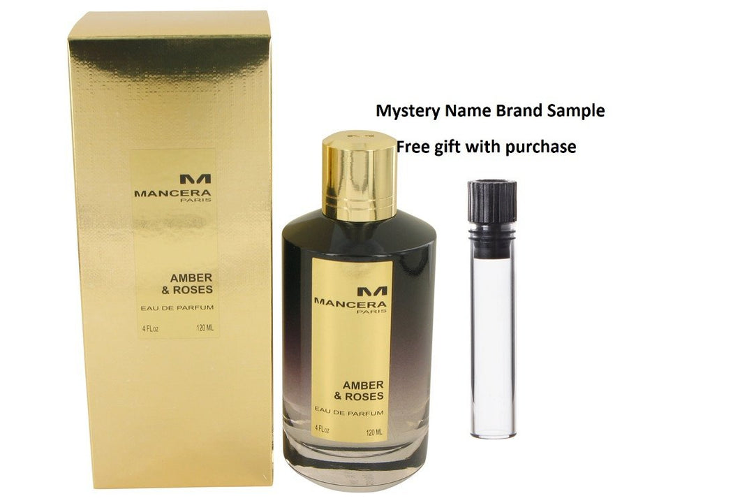 Mancera Amber & Roses by Mancera Eau De Parfum Spray (Unisex) 4 oz And a Mystery Name brand sample vile