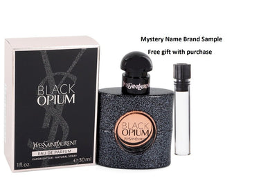 Black Opium by Yves Saint Laurent Eau De Parfum Spray 1 oz And a Mystery Name brand sample vile