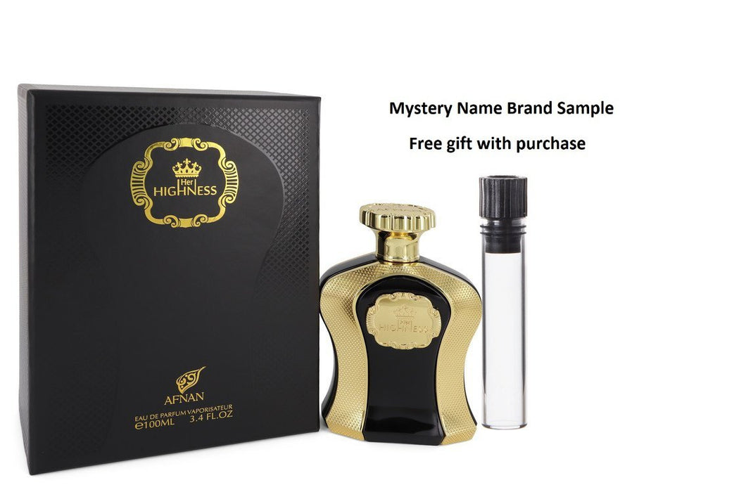 Her Highness Black by Afnan Eau De Parfum Spray 3.4 oz And a Mystery Name brand sample vile