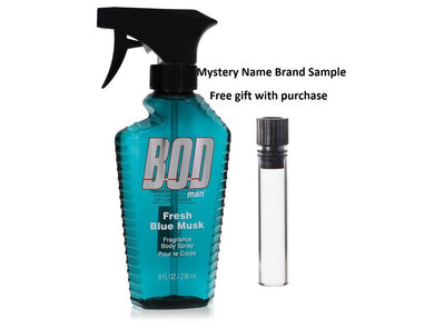 Bod Man Fresh Blue Musk by Parfums De Coeur Body Spray 8 oz And a Mystery Name brand sample vile