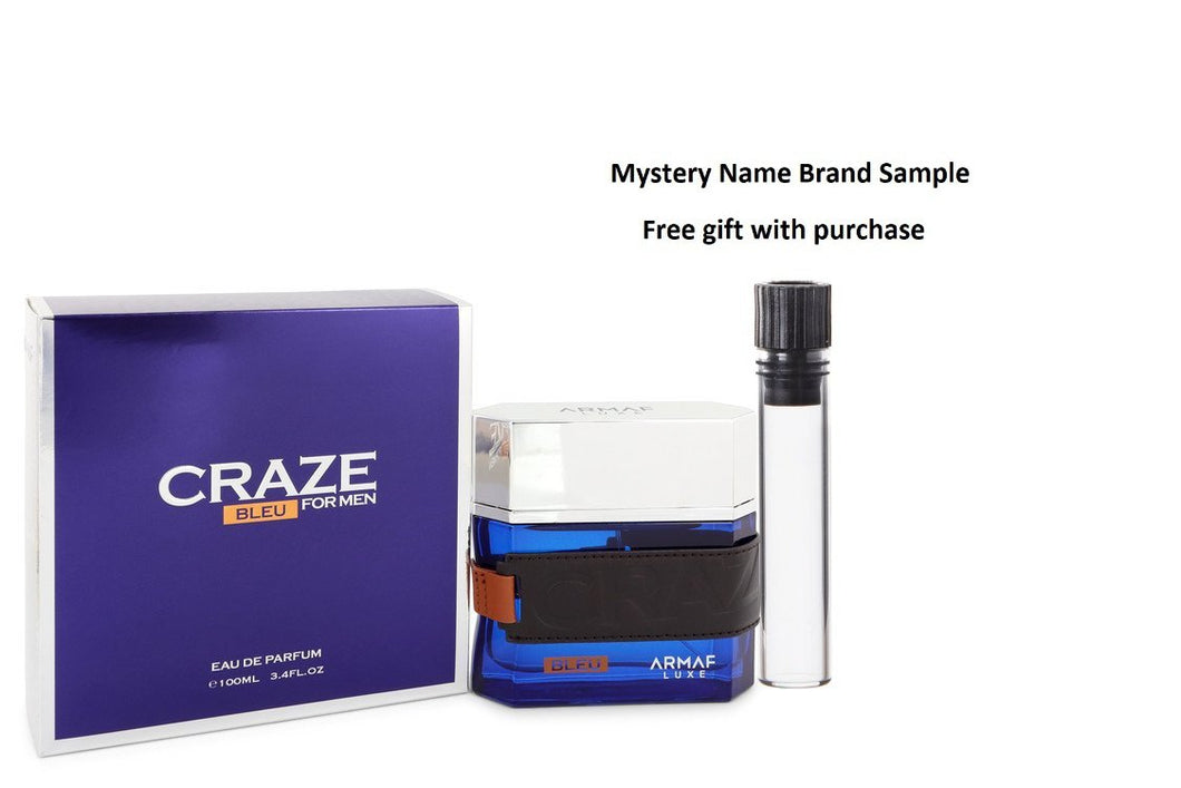 Armaf Craze Bleu by Armaf Eau De Parfum Spray 3.4 oz And a Mystery Name brand sample vile