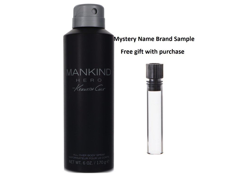 Kenneth Cole Mankind Hero by Kenneth Cole Body Spray 6 oz And a Mystery Name brand sample vile