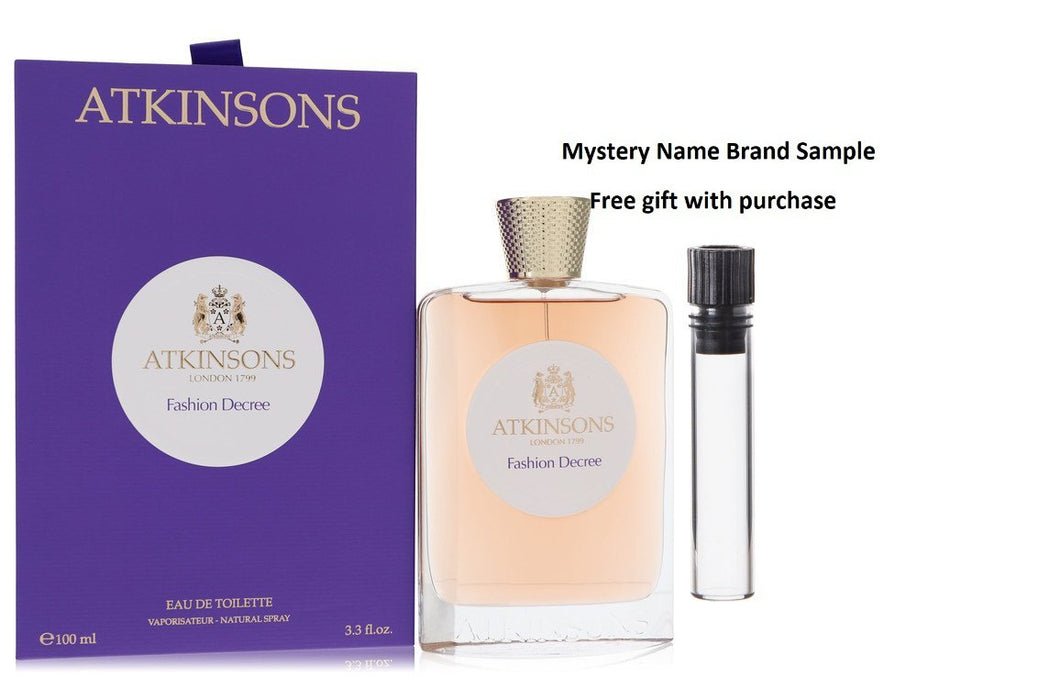 Fashion Decree by Atkinsons Eau De Toilette Spray 3.3 oz And a Mystery Name brand sample vile