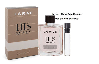 La Rive His Passion by La Rive Eau De Toilette Spray 3.3 oz And a Mystery Name brand sample vile