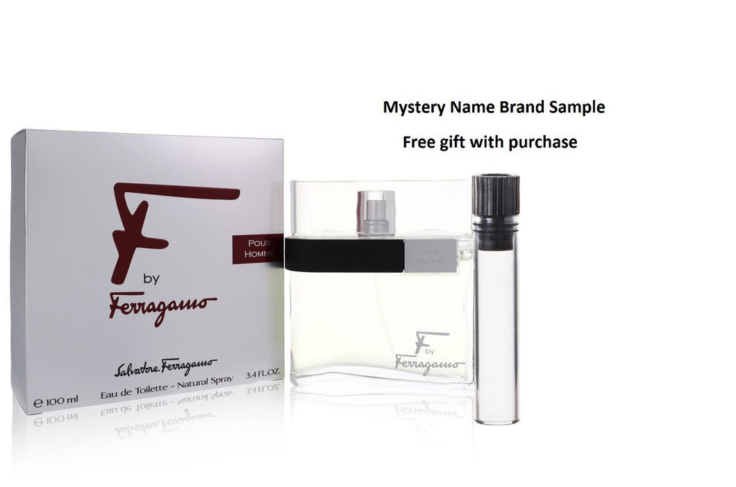 F by Salvatore Ferragamo Eau De Toilette Spray 3.4 oz And a Mystery Name brand sample vile