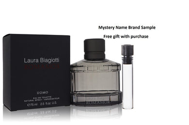 Romamor Uomo by Laura Biagiotti Eau De Toilette Spray 2.5 oz And a Mystery Name brand sample vile