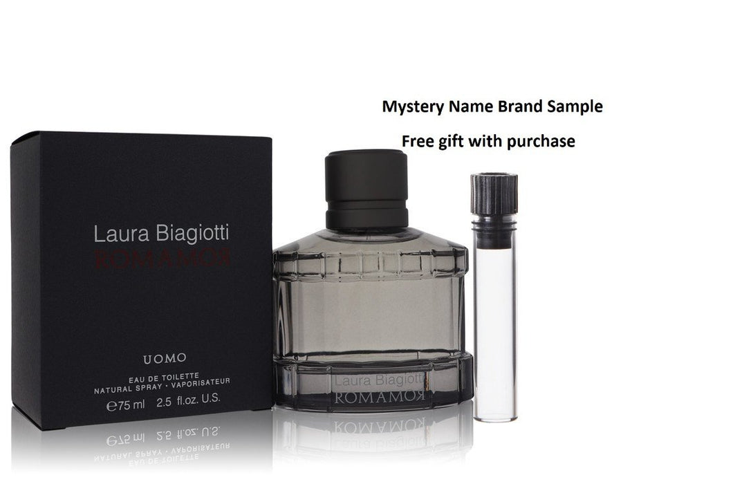 Romamor Uomo by Laura Biagiotti Eau De Toilette Spray 2.5 oz And a Mystery Name brand sample vile