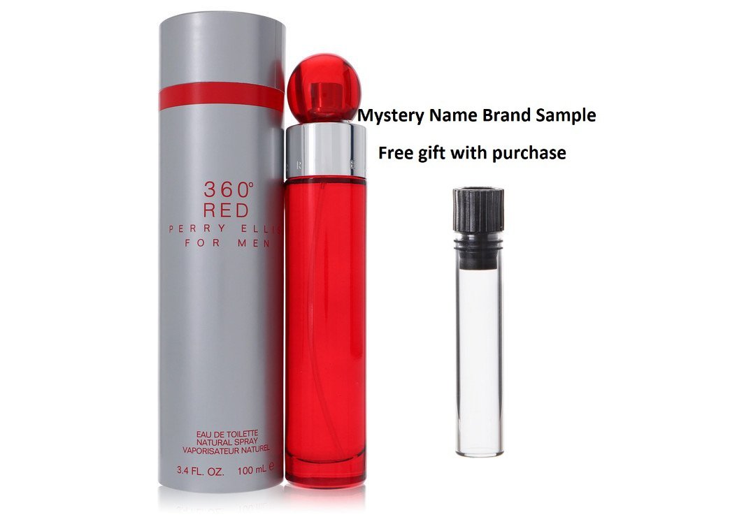 Perry Ellis 360 Red by Perry Ellis Eau De Toilette Spray 3.4 oz And a Mystery Name brand sample vile
