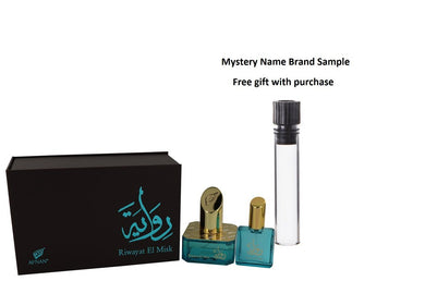 Riwayat El Misk by Afnan Eau De Parfum Spray + Free .67 oz Travel EDP Spray 1.7 oz And a Mystery Name brand sample vile