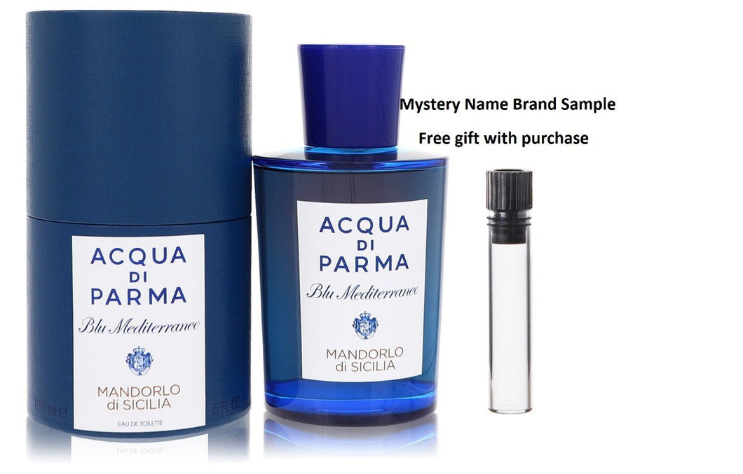 Blu Mediterraneo Mandorlo Di Sicilia by Acqua Di Parma Eau De Toilette Spray 5 oz And a Mystery Name brand sample vile