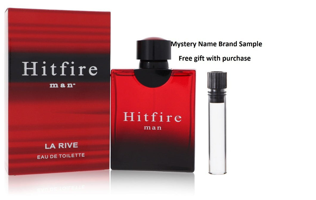 Hitfire Man by La Rive Eau De Toilette Spray 3 oz And a Mystery Name brand sample vile