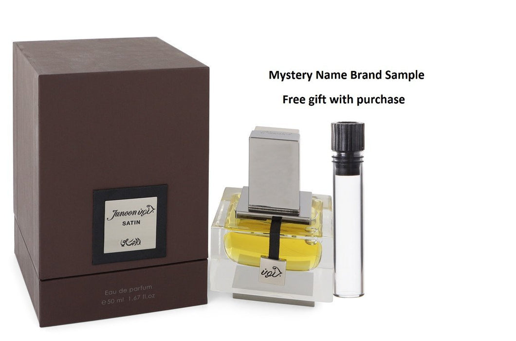 Rasasi Junoon Satin by Rasasi Eau De Parfum Spray 1.67 oz And a Mystery Name brand sample vile