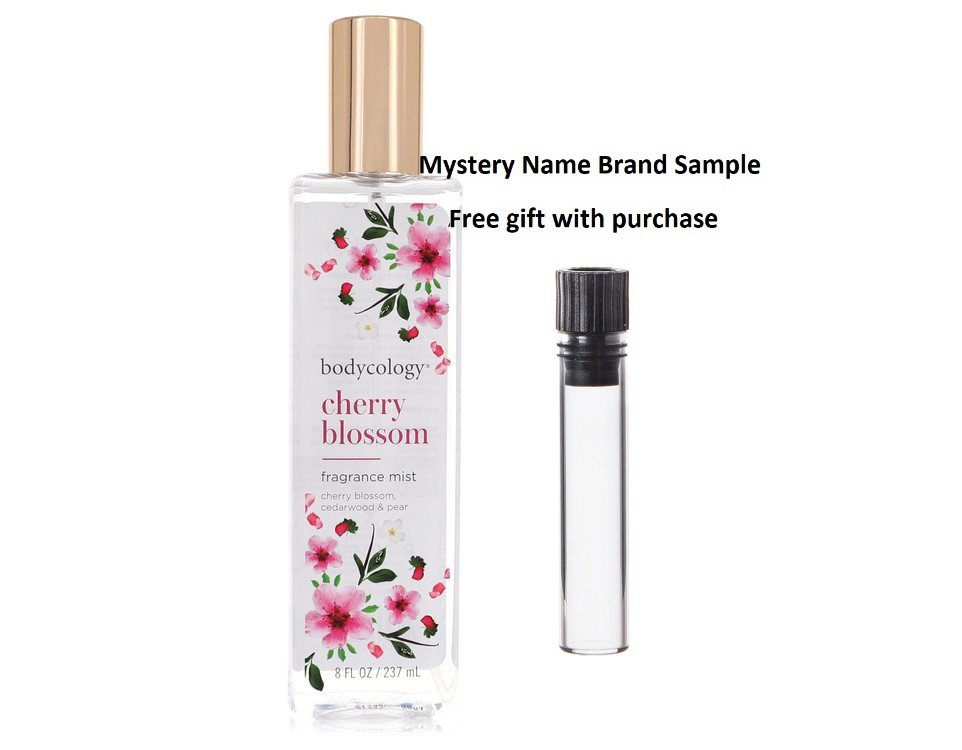 Bodycology Cherry Blossom Cedarwood and Pear by Bodycology Fragrance Mist Spray 8 oz And a Mystery Name brand sample vile