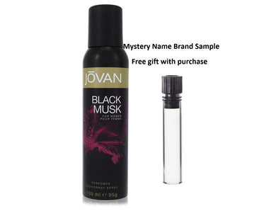 Jovan Black Musk by Jovan Deodorant Spray 5 oz And a Mystery Name brand sample vile