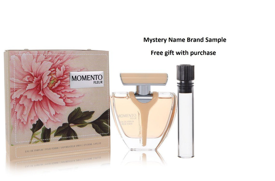 Armaf Momento Fleur by Armaf Eau De Parfum Spray 3.4 oz And a Mystery Name brand sample vile