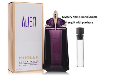 Alien by Thierry Mugler Eau De Parfum Refillable Spray 3 oz And a Mystery Name brand sample vile