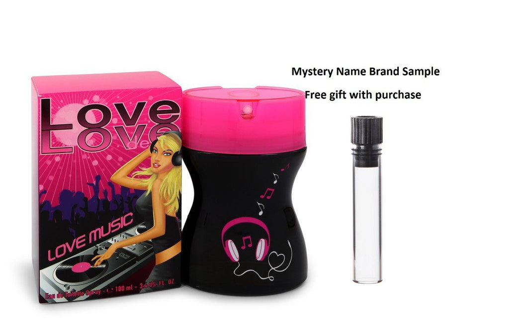 Love Love Music by Cofinluxe Eau De Toilette Spray 3.4 oz And a Mystery Name brand sample vile