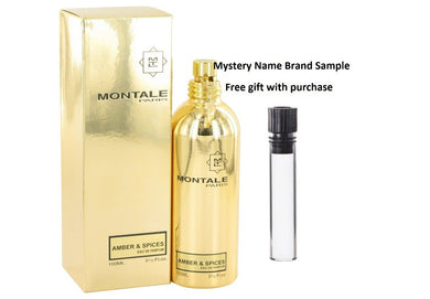 Montale Amber & Spices by Montale Eau De Parfum Spray (Unisex) 3.3 oz And a Mystery Name brand sample vile