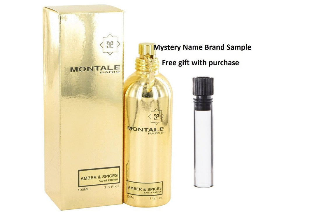 Montale Amber & Spices by Montale Eau De Parfum Spray (Unisex) 3.3 oz And a Mystery Name brand sample vile