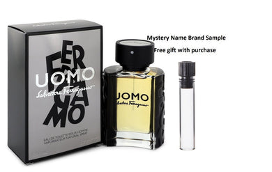 Salvatore Ferragamo Uomo by Salvatore Ferragamo Eau De Toilette Spray 1.7 oz  And a Mystery Name brand sample vile