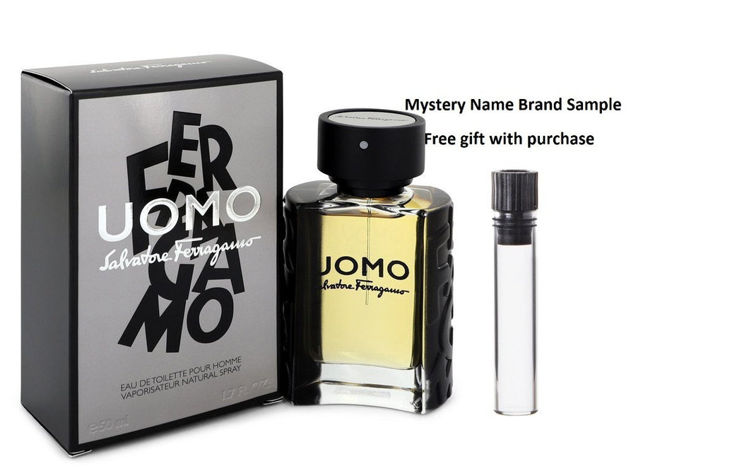 Salvatore Ferragamo Uomo by Salvatore Ferragamo Eau De Toilette Spray 1.7 oz  And a Mystery Name brand sample vile
