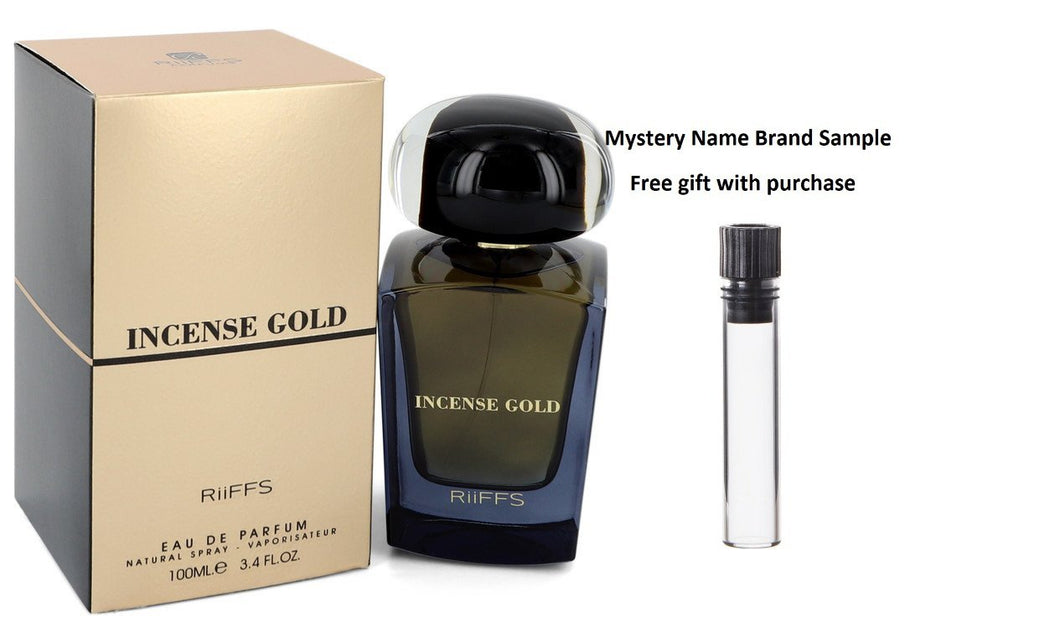 Incense Gold by Riiffs Eau De Parfum Spray (Unisex) 3.4 oz And a Mystery Name brand sample vile
