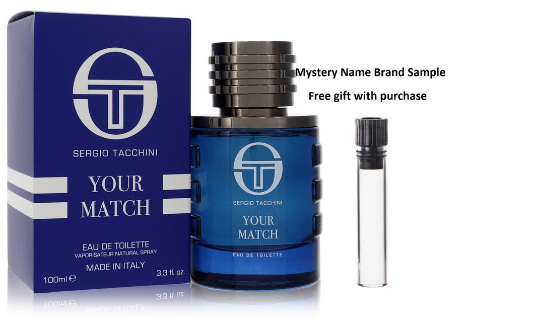Sergio Tacchini Your Match by Sergio Tacchini Eau De Toilette Spray 3.3 oz And a Mystery Name brand sample vile