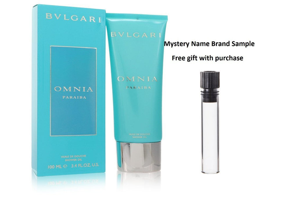 Omnia Paraiba by Bvlgari Shower Oil 3.4 oz And a Mystery Name brand sample vile