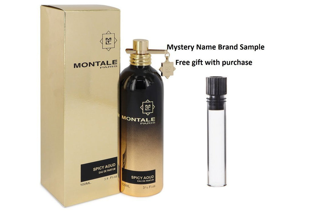 Montale Spicy Aoud by Montale Eau De Parfum Spray (Unisex) 3.4 oz And a Mystery Name brand sample vile