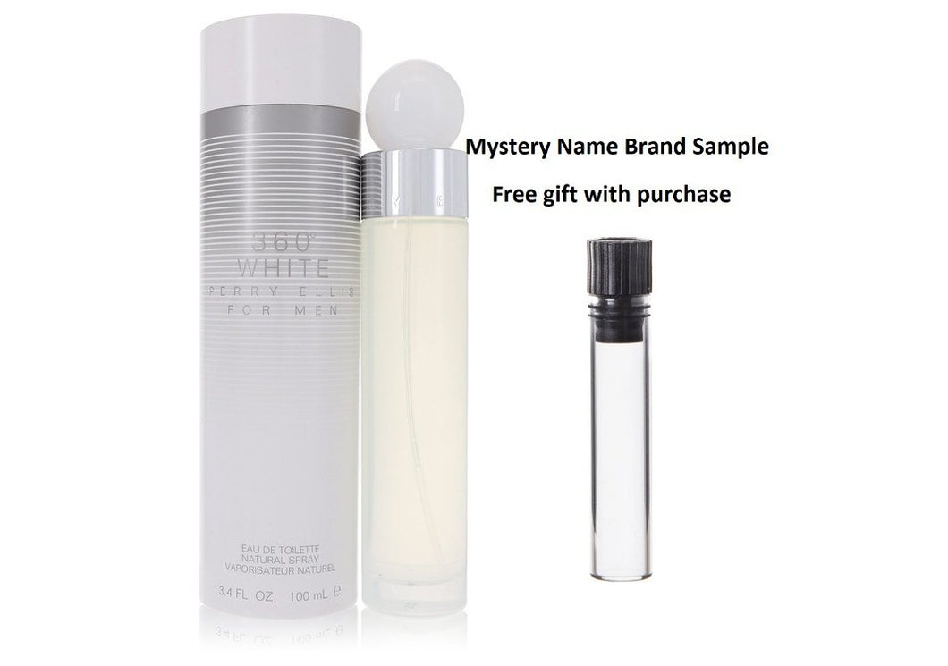 Perry Ellis 360 White by Perry Ellis Eau De Toilette Spray 3.4 oz And a Mystery Name brand sample vile