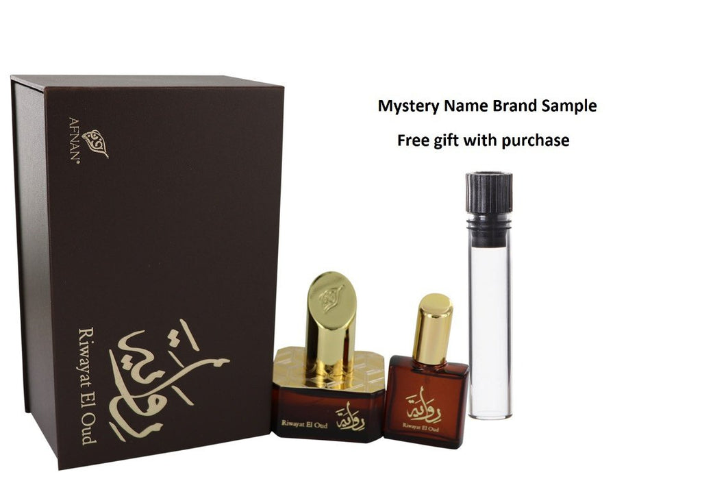 Riwayat El Oud by Afnan Eau De Parfum Spray + Free .67 oz Travel EDP Spray 1.7 oz And a Mystery Name brand sample vile