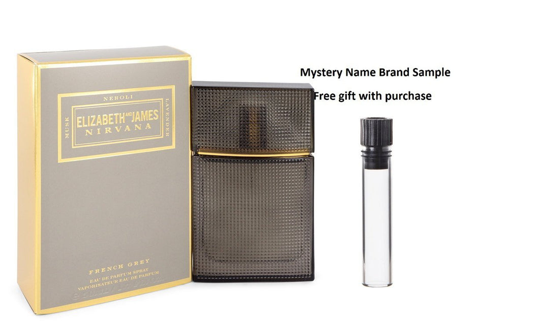 Nirvana French Grey by Elizabeth and James Eau De Parfum Spray (Unisex) 1.7 oz And a Mystery Name brand sample vile