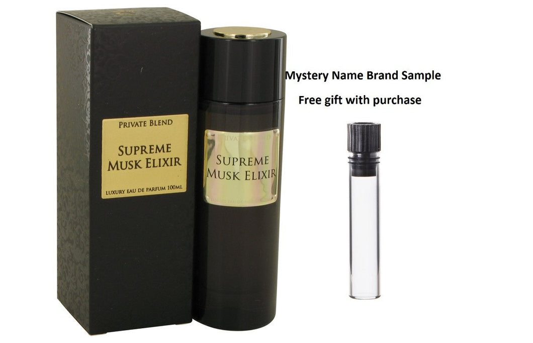 Private Blend Supreme Musk Elixir by Chkoudra Paris Eau De Parfum Spray 3.3 oz And a Mystery Name brand sample vile