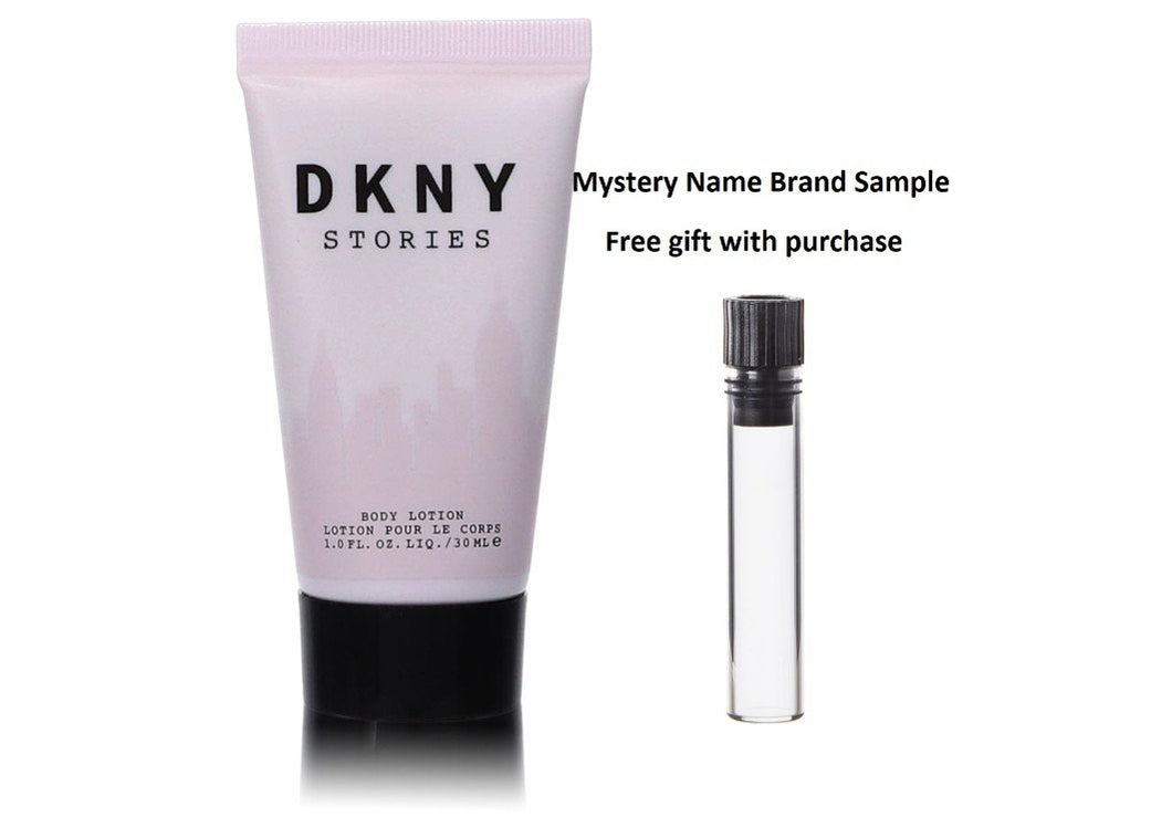 DKNY Stories by Donna Karan Body Lotion 1.0 oz And a Mystery Name brand sample vile