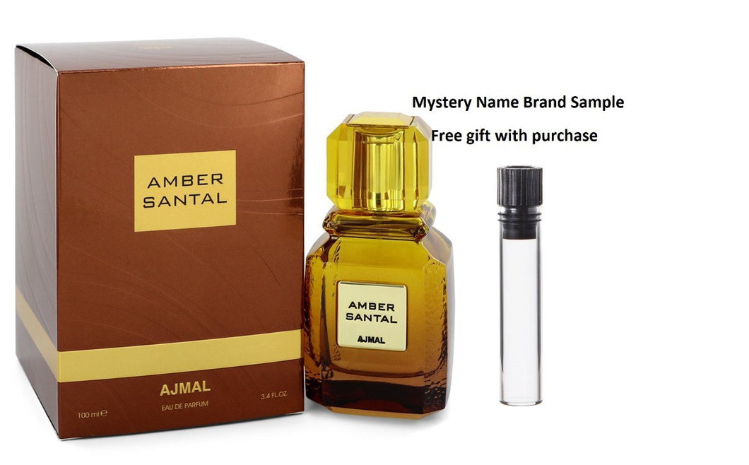 Ajmal Amber Santal by Ajmal Eau De Parfum Spray (Unisex) 3.4 oz And a Mystery Name brand sample vile