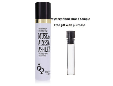Alyssa Ashley Musk by Houbigant Deodorant Spray 3.4 oz And a Mystery Name brand sample vile