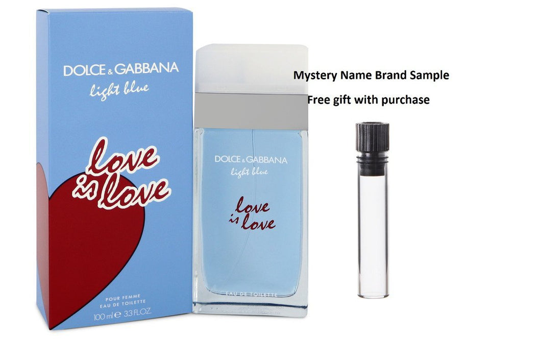 Light Blue Love Is Love by Dolce & Gabbana Eau De Toilette Spray 3.3 oz And a Mystery Name brand sample vile