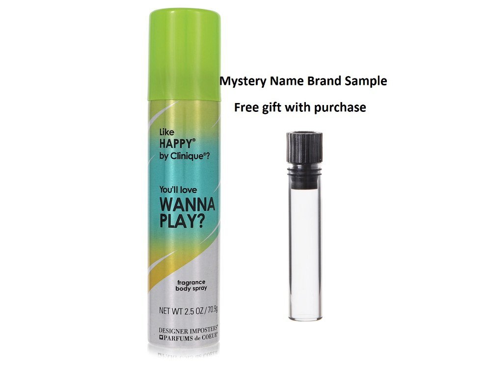 Designer Imposters Wanna Play? by Parfums De Coeur Body Spray 2.5 oz And a Mystery Name brand sample vile